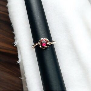 Red CZ Flower Ring